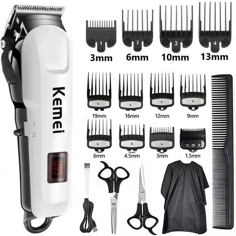 Kemei Hair Clipper KM-809A Washable Rechargeable Variable Speed Professional Barber Trimmer with Carbon Steel Cutter HeadT251120-image-1085403183