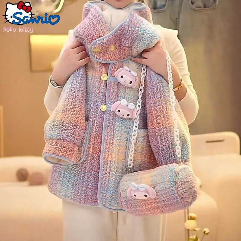 Sanrio Girls Clothe Anime Melody Jacket Cartoon Kawaii Kids Fashion Thick Coat Childrens Winter Clothing Gifts Warm Sweet Tops H251120-image-1085366086