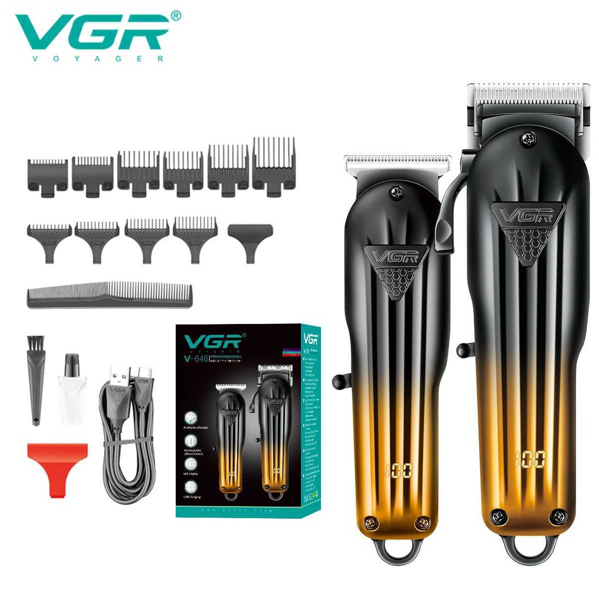 VGR 646 Hair Trimmer Professional USB Hair Clipper Rechargeable Hair Cutting Machine Barber Hair Trimmer Set LED Trimmer for MenT251120-image-1085402982