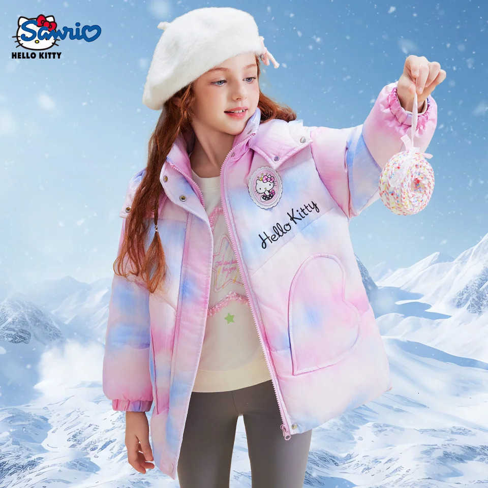 Sanrio Officially LicensedHello Kitty Girls Winter Thick Jacket Color-Block Gradient Childrens Clothing Heart Pocket Design Perfect H251120-image-1085365322