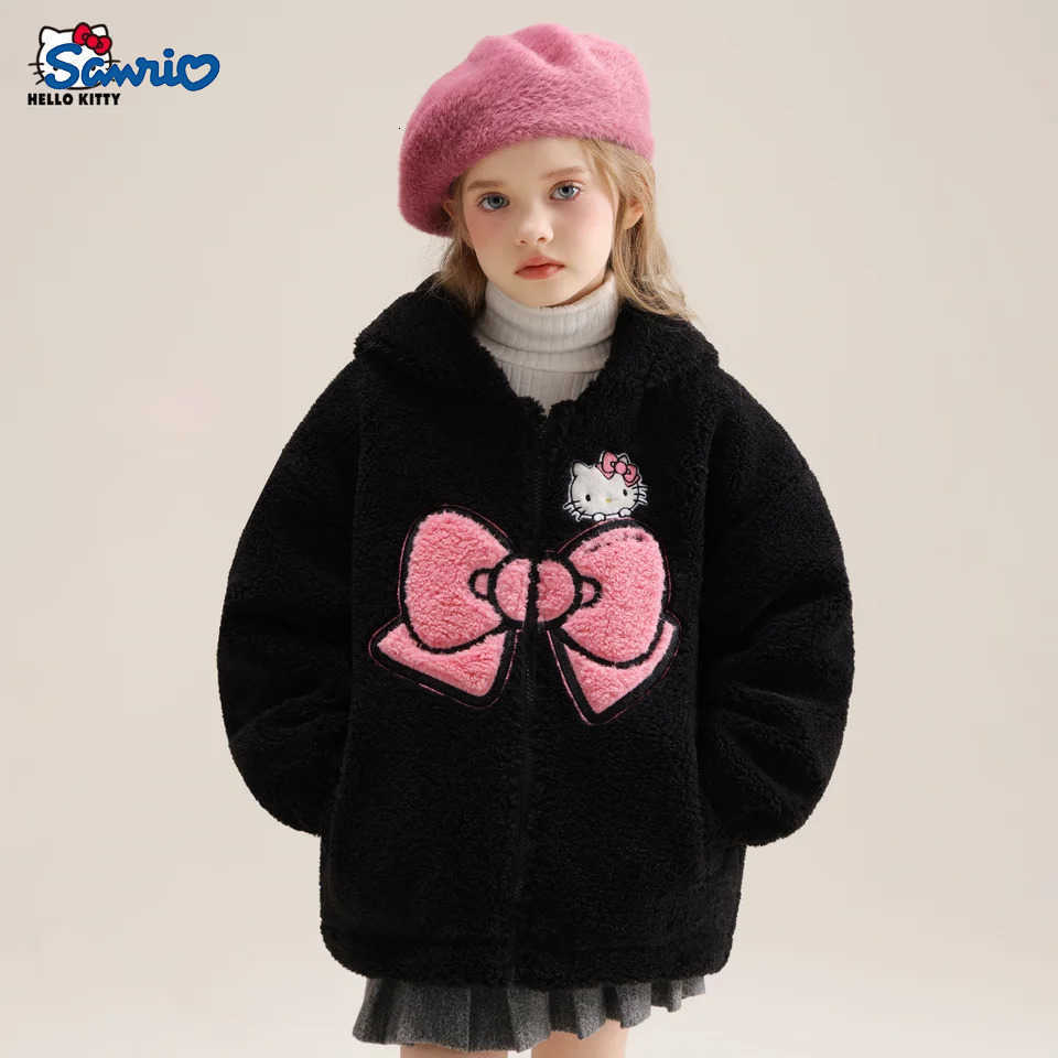 Sanrio Hello Kitty Girls Thickened Fleece Jacket with Butterfly Design Autumn and Winter Warm Loose Style - Versatile and Vers H251120-image-1085365925