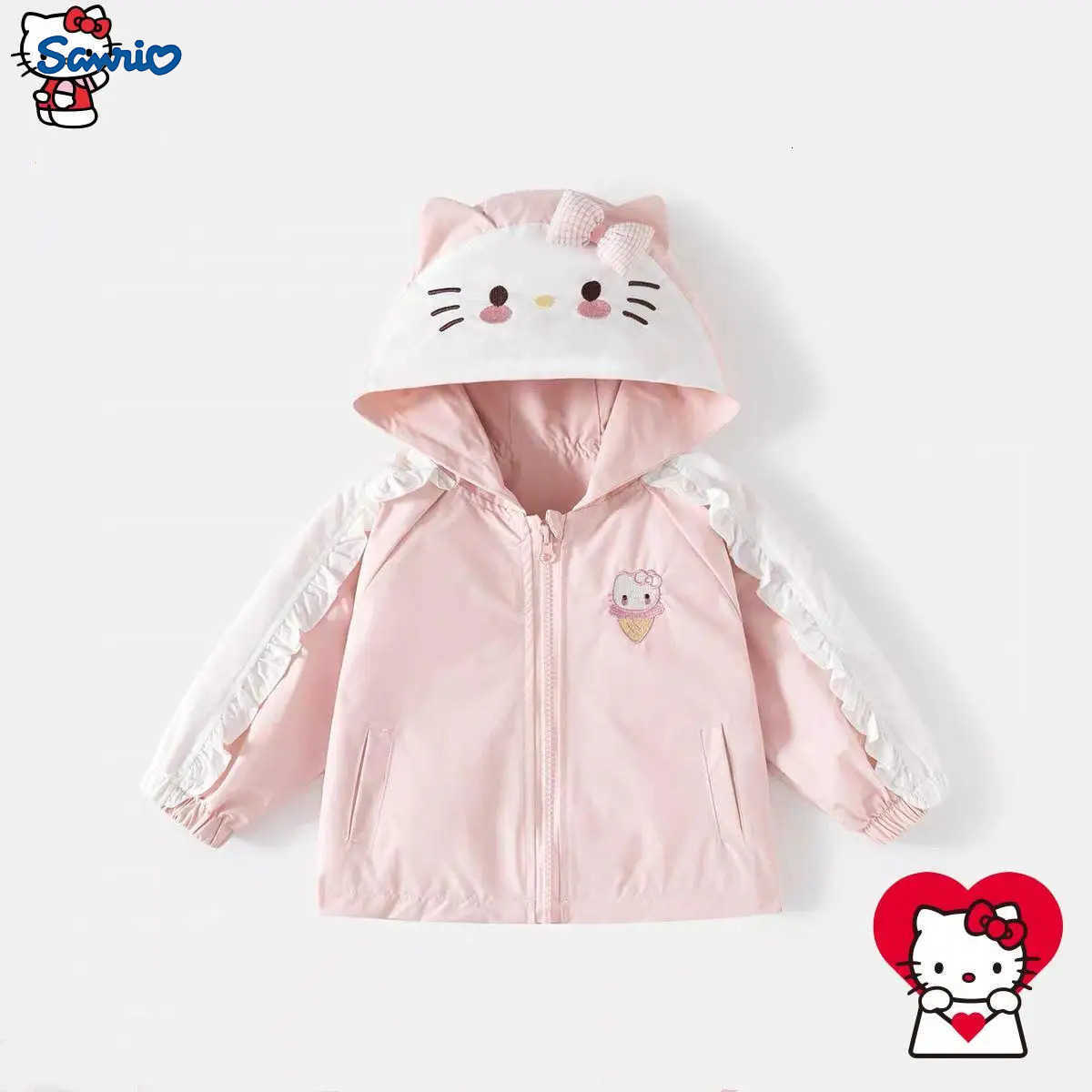 Sanrio Hello Kitty Girls Coats New Spring Autumn Cartoon Baby Princess Jacket Cute Outerwear Anime Windbreaker Hooded Top Gifts H251120-image-1085365582