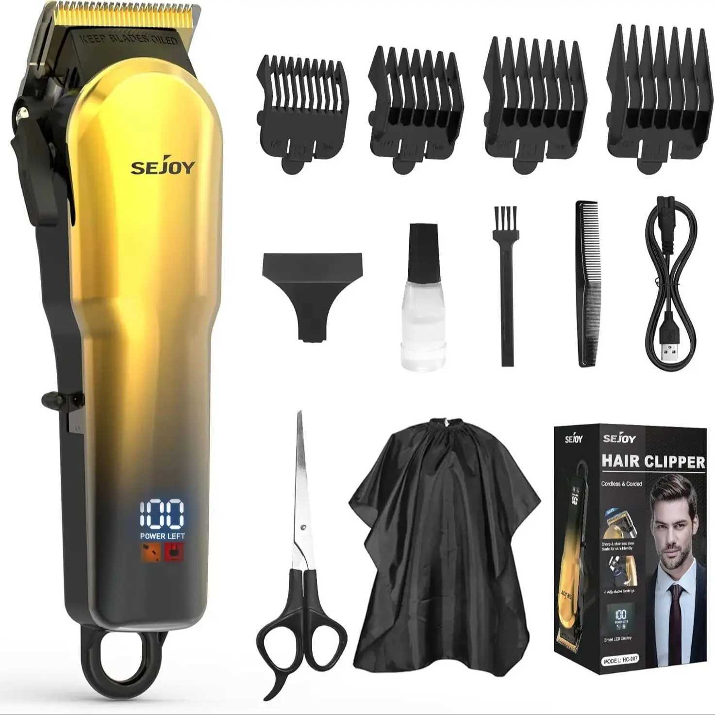 Sejoy Professional Hair Cutting Machine Hair Cutting Kit Cordless Barber Clipper Set with LED Display Hair Clippers for MenT251120-image-1085402812