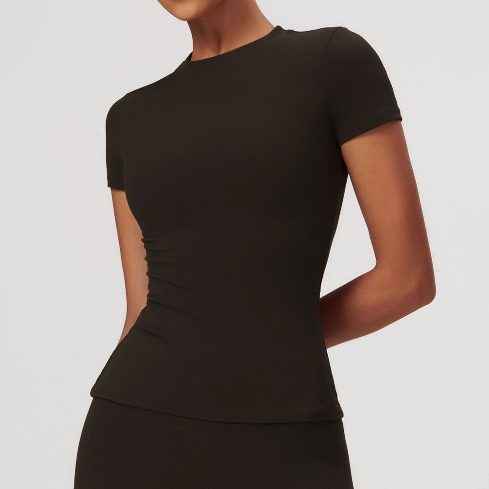 8455 Women Yoga Shirt Tops Cew Neck Fintness Short Sleeve Crop Top T Shirt Skinfriendly Workout Summer Top Women 5a-image-1085443722