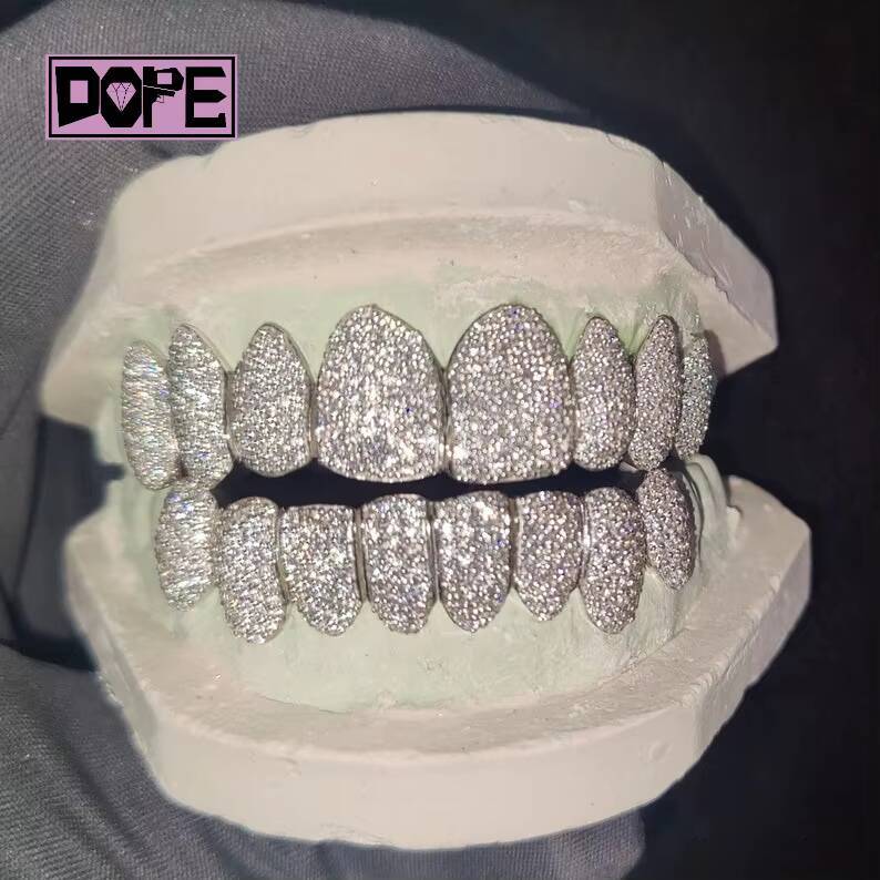 Custom Vvs Hip Hop Grillz Teeth Grills Honeycomb Setting Iced Out 925 Silver Body Jewelry Moissanite Grilliz-image-1085436360