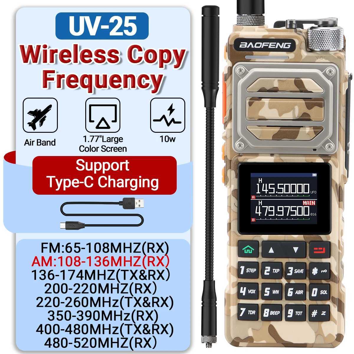 Baofeng UV-25 Air Band Walkie Talkie Long Range UHF VHF Wireless Copy Frequency 999CH NOAA Type-C Charger AM Ham Two Way Ra C251120-image-1085438050