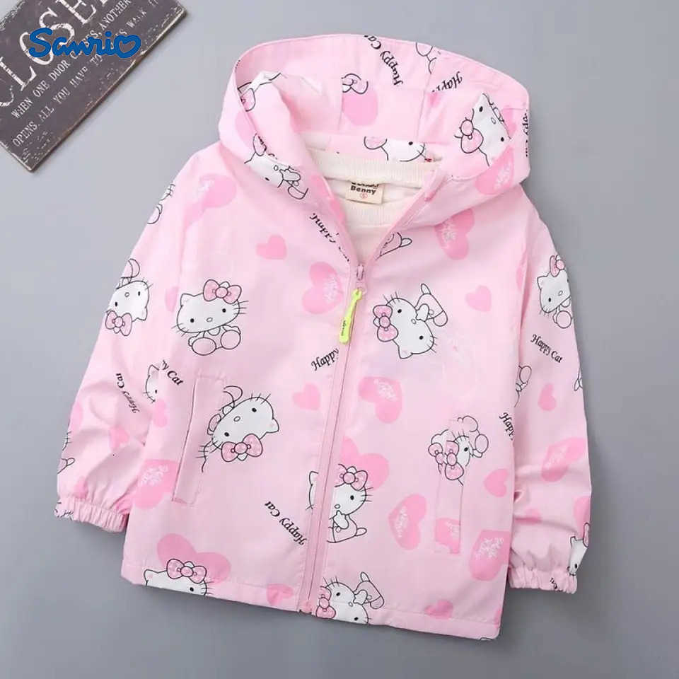 Sanrio Hello Kitty Childrens Coat Girls Korean Version Cartoon Baseball Uniform Baby Top Cute Hooded Windbreaker Fashion Jacket H251120-image-1085365339