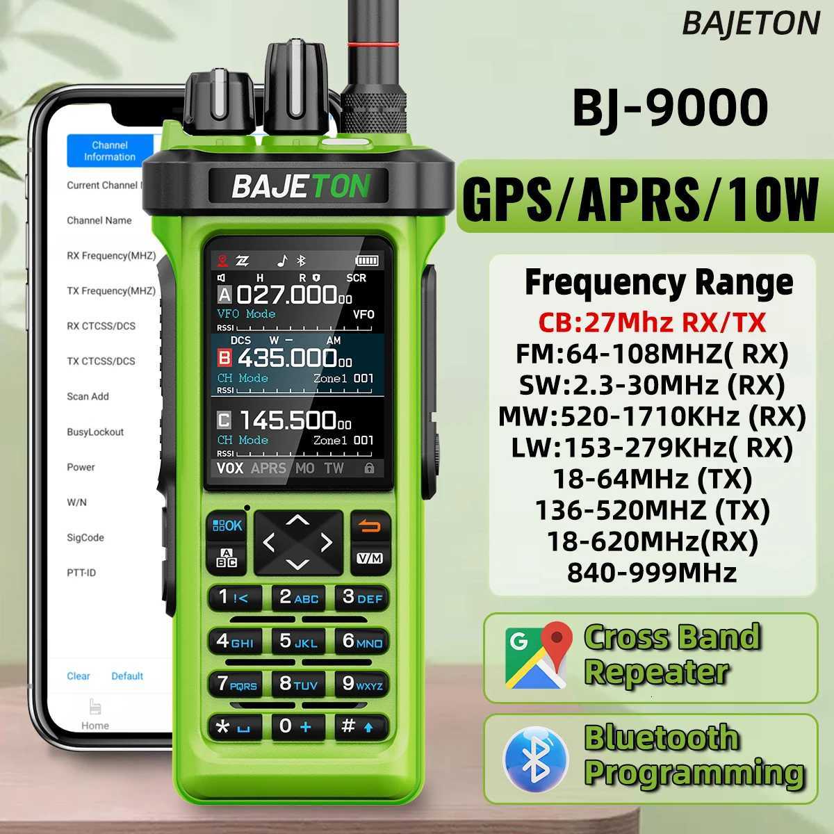 BAJETON BJ-9000 Green Walkie Talkie CB 27Mhz AM/FM/SSB Cross Band Repeater 10W Tri-power Long RangeFor RT-950 RT-950PRO C251120-image-1085440012