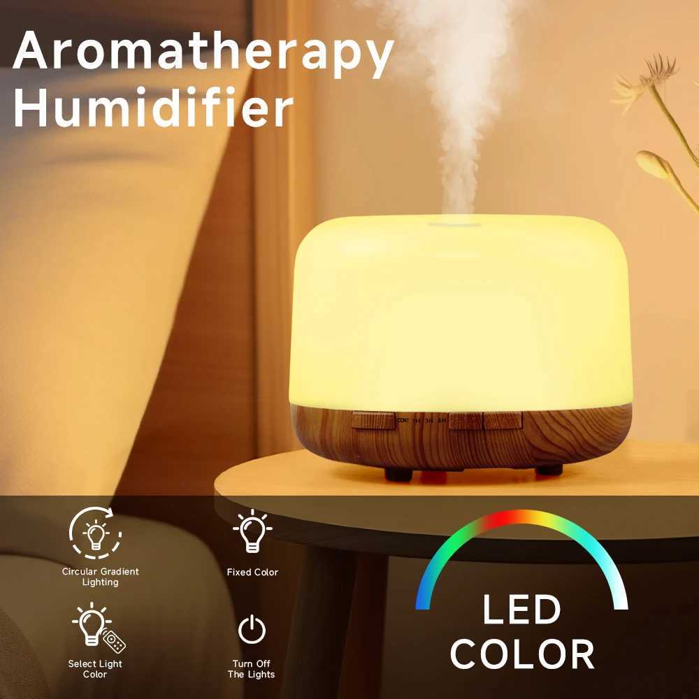 500ml Essential Oil Diffuser Quiet Aromatherapy Mist Diffusers Ultrasonic Remote Control Air Humidifier with Timing Function L251119A6D5-image-1085329120