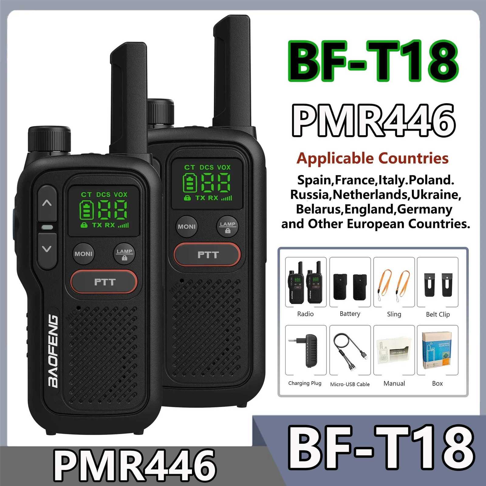Baofeng BF-T18 PM46 Walkie Talkie Type-C Charge European 446MHz 16 Channels Long Range Upgraded BF-T20 Mini Two Way Ham Ras C2511200-image-1085476099
