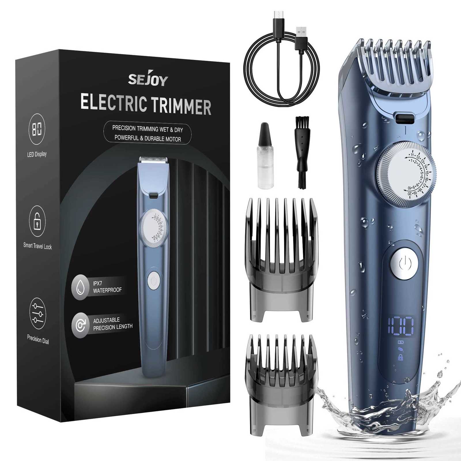 Professional Electric Hair Clipper Men Cordless Hair Trimmer Rechargeable LED Display IPX7 Adjustable Speed Hair Cutting MachineT251120-image-1085392503