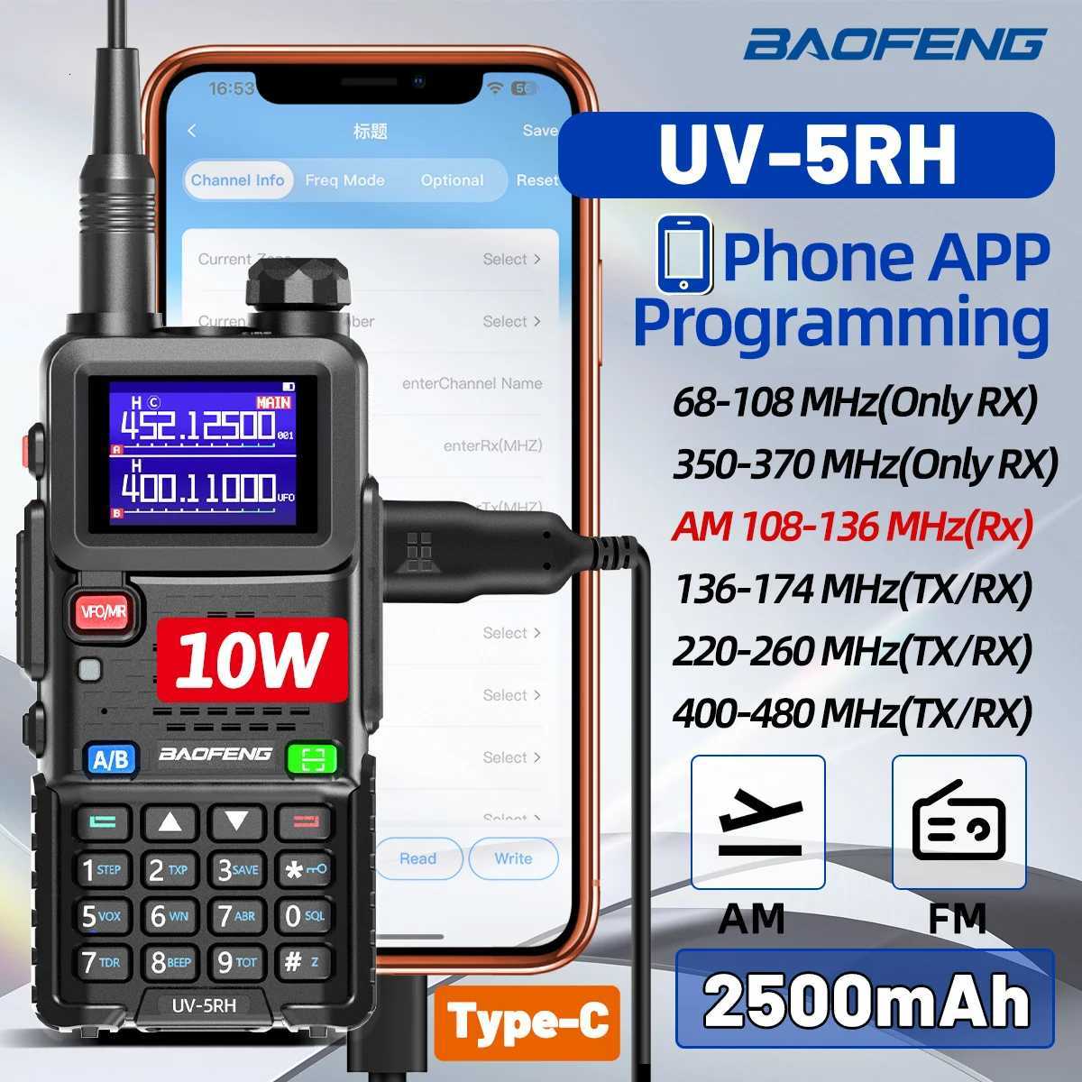 Baofeng UV-5RH 10W Walkie Talkie Mti-Band AM/FM Wirless Copy Frequency Long Range Type-C Charger NOAA VOX For UV 5R Ham Ra C251120-image-1085439898