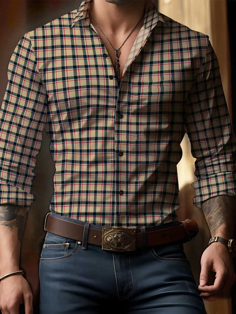 Chemises décontractées pour hommes Été de haute qualité imprimé à la mode décontracté polyvalent à carreaux chemise à manches longues pour hommes