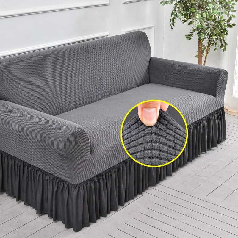 Elastic Jacquard Sofa Cover with Skirt Monochromatic Thick Living Room 1 Seater 2 Seater 3 Seater 4 Seater C251121-image-1085579822