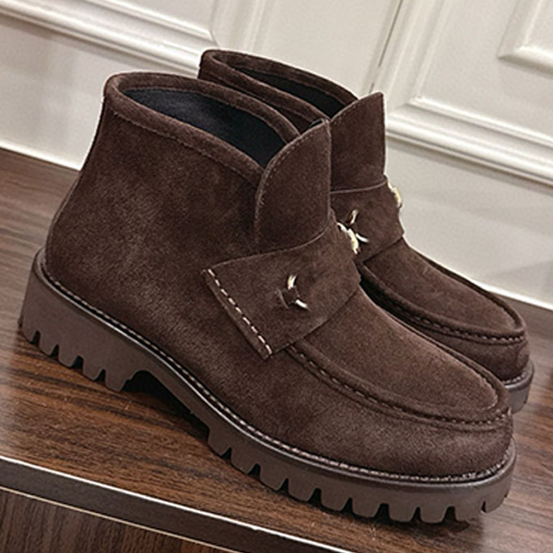 Chaussures d'hiver élégantes pour dames marron foncé avec bottines de designer classiques Horsebit Bottes de mode pour femmes avec boîte