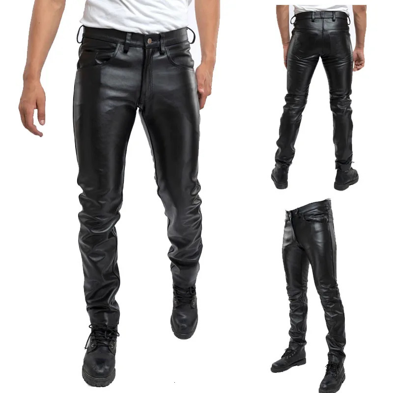2023 Mens Leather Pants Ultra Thin PU Trouser Fashion Elastic Motorcycle Waterproof and Oil proof Bottom 250409Z