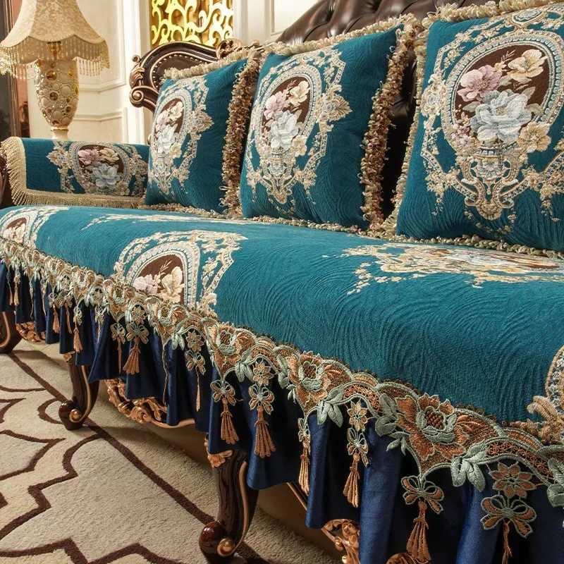Luxury European Sofa Cover Jacquard Non-slip 1 2 3 4 Seater Leather Sofa Mat Slipcover Armchair Sofa Pad With Exquisite Lace C251121-image-1085582149