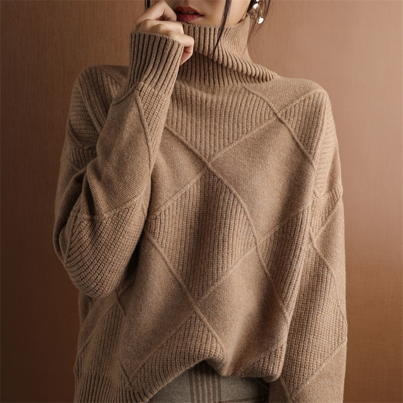 Autumn and Winter Womens Pullover Sweater Thickened Warmth Fashion Large Size Knitted Wool High Collar w251120