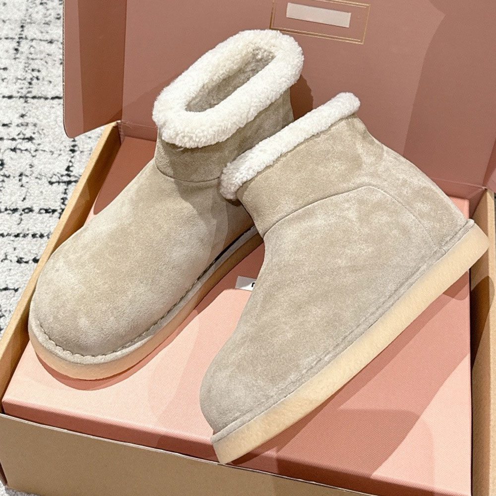 Suede and shearling booties womens designer snow boot 5T515E shearling lining screen 26ss new autumn and winter boots upper with embroidered leather