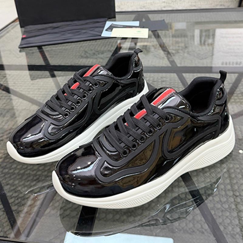 Designer Mens Americas Cup Sneakers Brand Classic Men Women Sports Shoes Lacquer Leather Upper 40mm Light Flexible Rubber Sole Fashion Business C