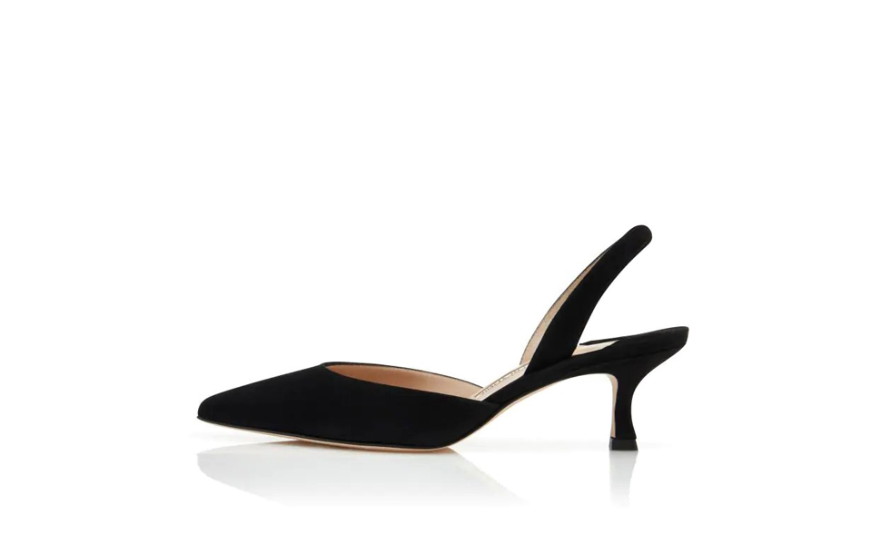 Mode Femmes Sandales Pompes CAROLYNE 50 mm Talons Hauts Italie Classique Noir Daim Bouts Pointus Élastique Slingback Sangle Designer Fête De Mari