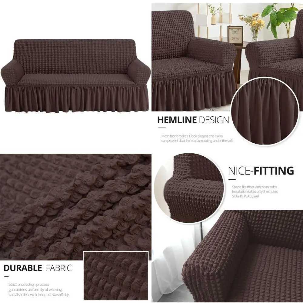 Easy Fitted High Stretch Sofa Cover - Durable Couch Cover Protector Universal Brown Sofa Slipcover for Furniture C251121-image-1085582866