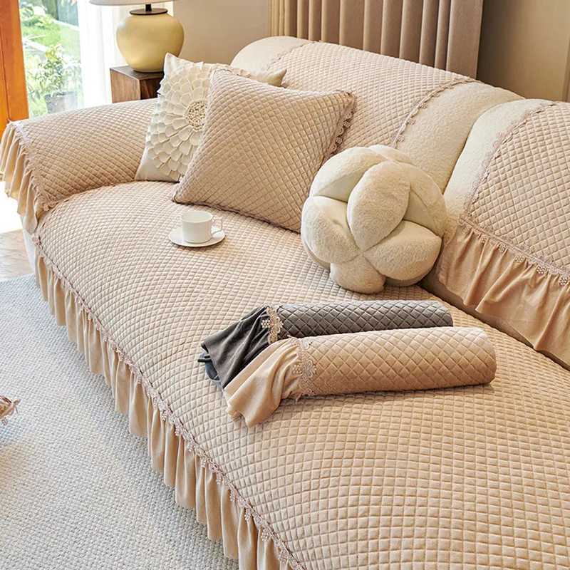 Nordic Sofa Cushion with Skirt Edge Solid Color Velvet Sofa Cover for Autumn and Winter Office Home Furniture Protective Cover C251121-image-1085580185