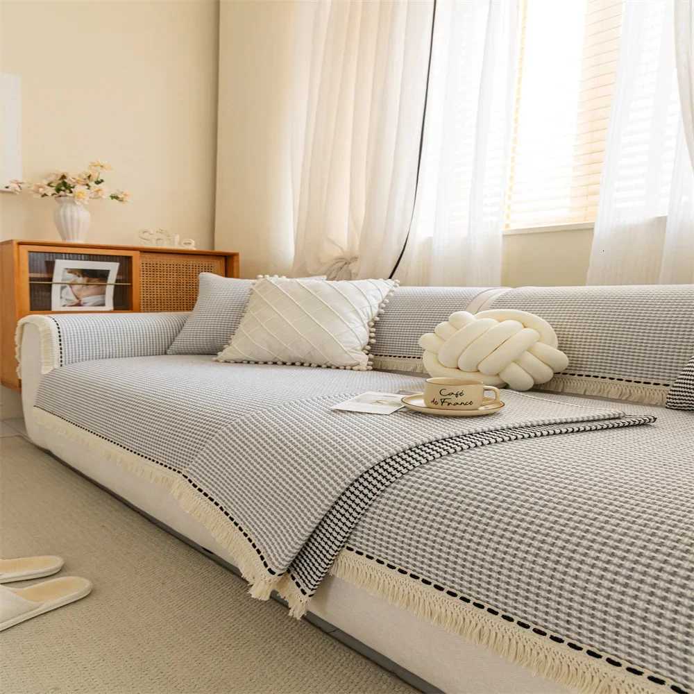 Sofa Cushion Four Seasons Universal Solid Color Anti-Slip Cushion Floor Mat Cloth Cover Leather Sofa Cover C251121-image-1085580889