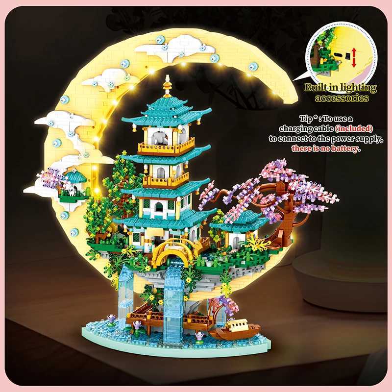 Guanghan Moon Palace Building Blocks With Lights Toad Palace Flower Waterfall House Assembly Bricks Kids Toys Girl Birthday Gift T251121 M260309-image-1096809030