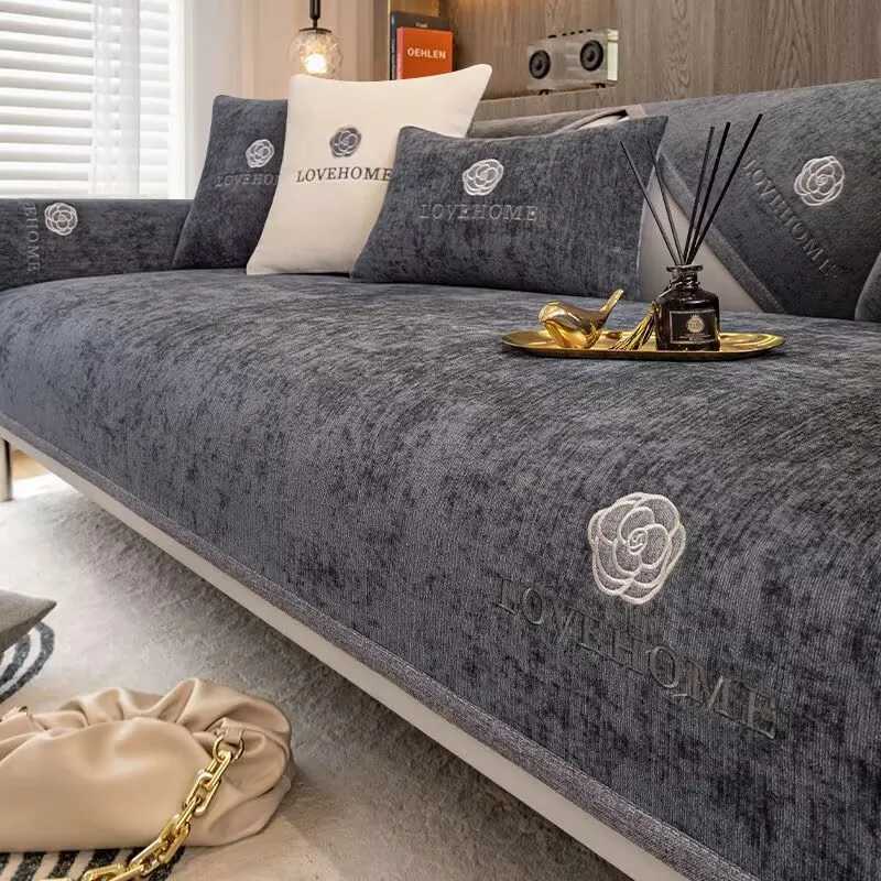 Chenille Plush Sofa Towel Cover Solid Color Thick Quilted Sofa Covers Non-slip Couch Cushion for Living Room Decor C251121-image-1085580631