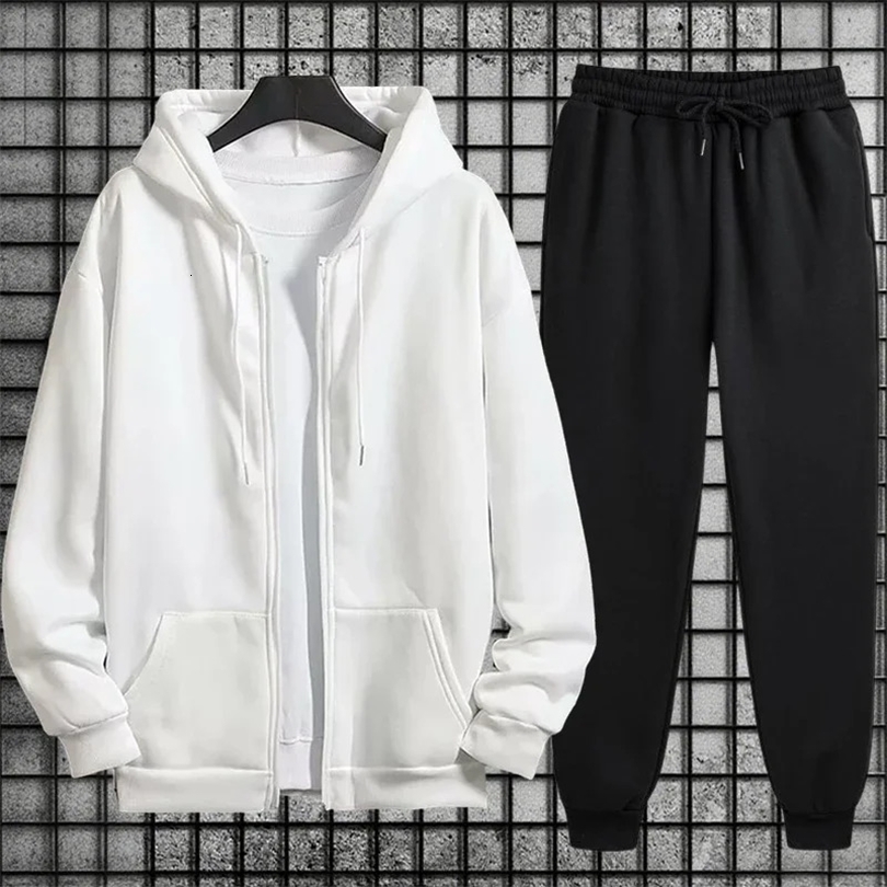 Arrival Mens Zipper Hoodie Sweatpants 2 Piece Set High Quality Hooded Long Sleeve Sweatshirt Autumn Winter Tracksuit w251120