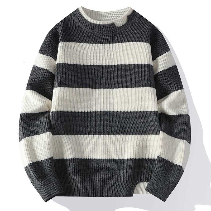 M-4xl New Loose Bottoming Sweater Casual Versatile Striped Pullover Mens Round Neck Sweater Winter Autumn M251121