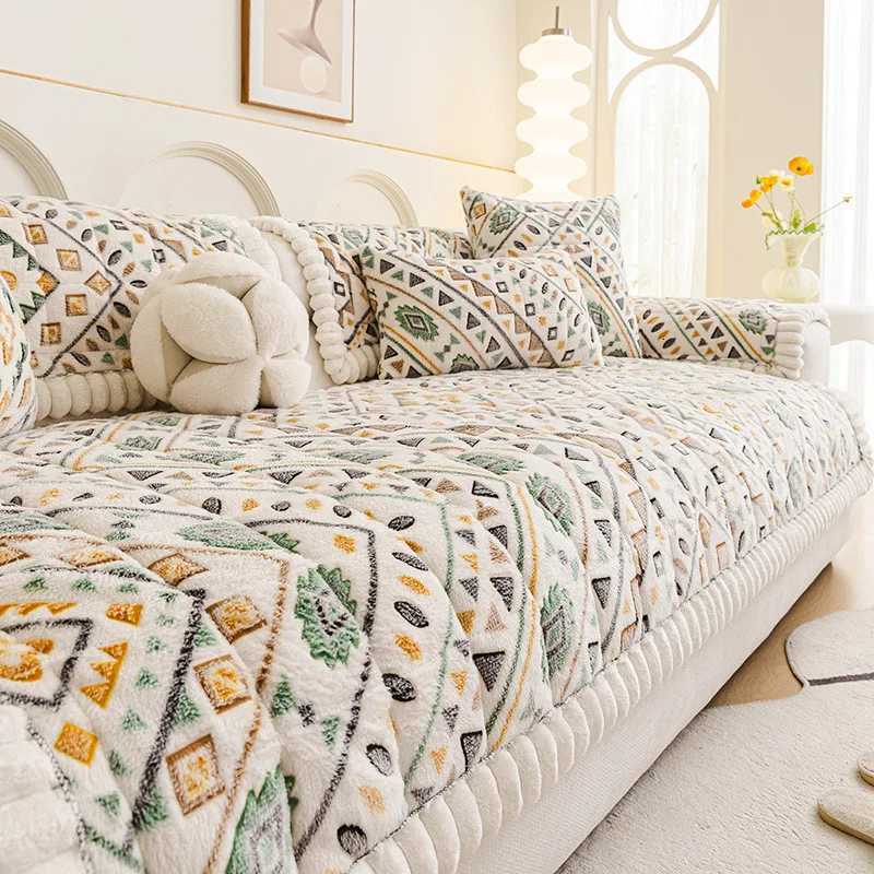 Modern Geometric Pattern Thickened Autumn Winter Snowflake Velour Sofa Cushion Plush Anti-Slip Seat Cover C251121-image-1085580249