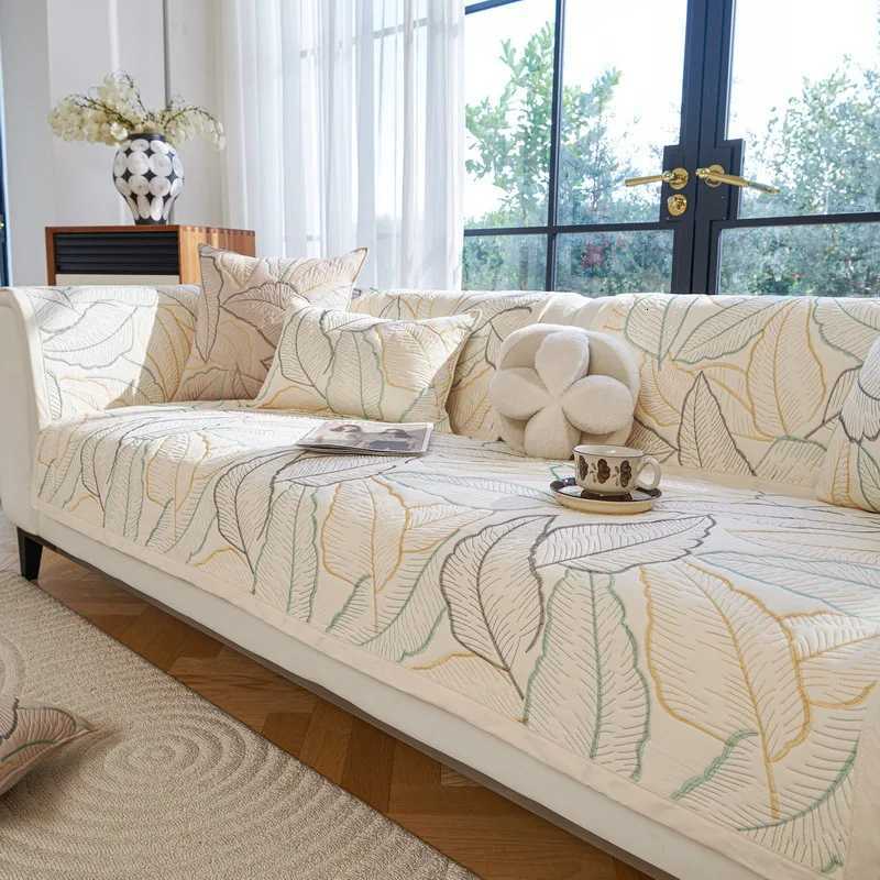 1PC Luxury Pure Cotton Sofa Seat Cover Breathable All Season Universal Couch Seat Pad Leaves Jacquard Non-slip Sofa Towel C251121-image-1085582036