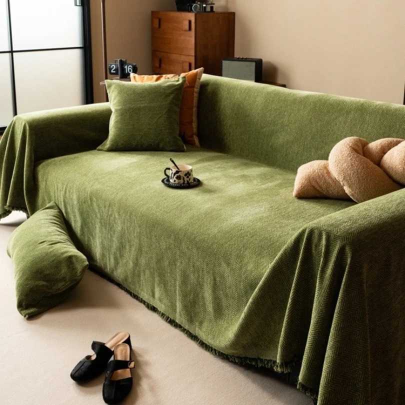Minimalist Herribone Style Chenille Sofa Towel with Tassels Edge Sofa Cover Blanket Home Decoration Leisure Relax Beach Towel C251121-image-1085580094