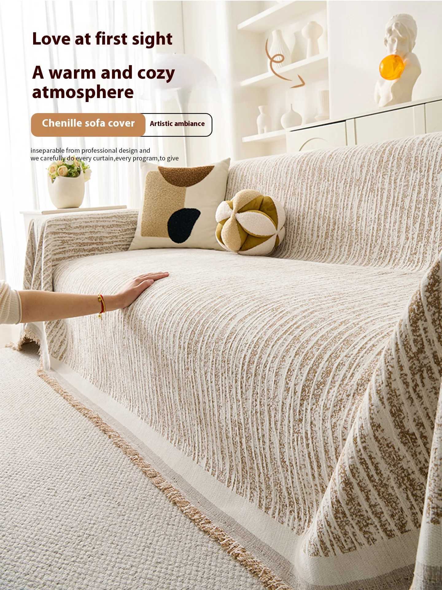Luxury Sofa Cover L-Shaped Couches Chenille Reversible Stretchable Sofa Protector Slipcover Non-Slip All-Season Couch Blanket C251121-image-1085582334
