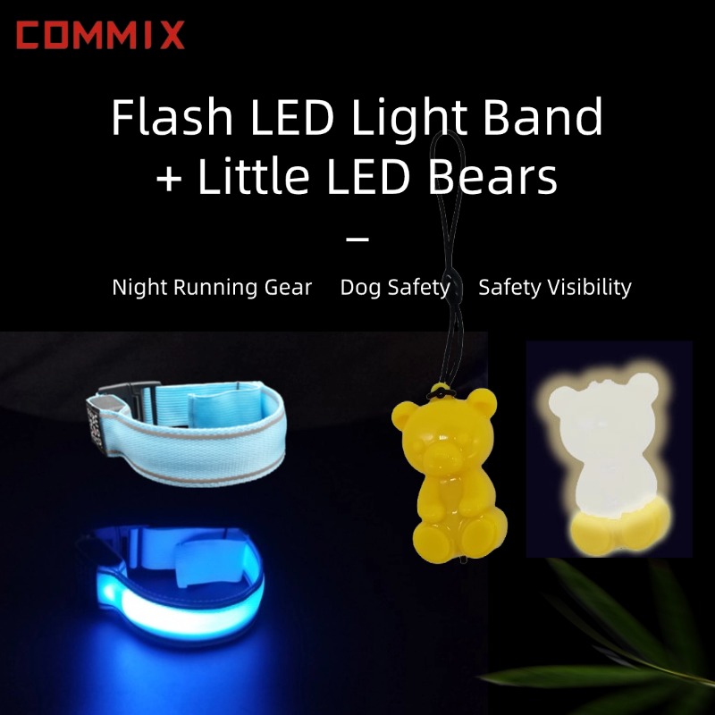 COMMIX--2 Blue Strips + 2 Yellow Bears,24-Hour Guardian Set: Adjustable LED strips + Blinky bears. Morning runs/night cycling/dog walking/camping-image-1085560776