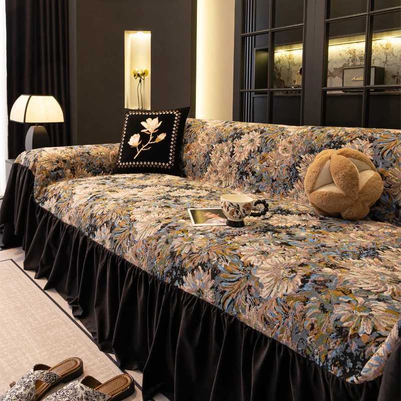 Sofa Cover with Ruffle Elegant Black Reversible for 2/3/4 Seater Couch Stretchable Slipcover Protector All Season Couch Blanket C251121-image-1085582291