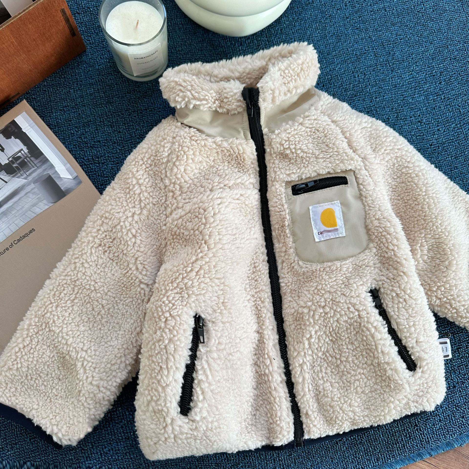 Designer Kids Winter Casual Quilted Sherpa Fleece Jacket Warm Plush-Padded Coat for Toddlers L26831