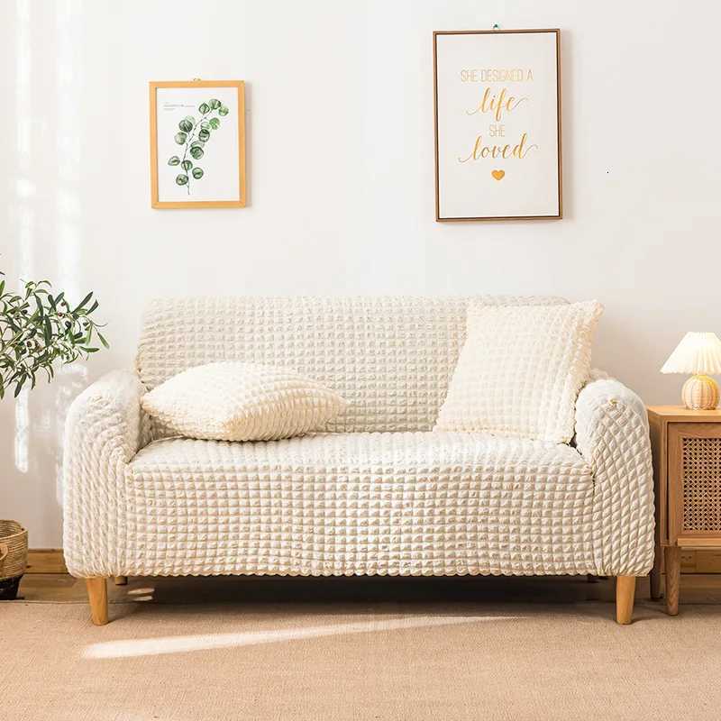 Elastic Lazy Sofa Cover Light Luxury Solid Color Fabric Sofa Cover All-inclusive Seersucker Skirt Sofa Covers for Living Room C251121-image-1085582242