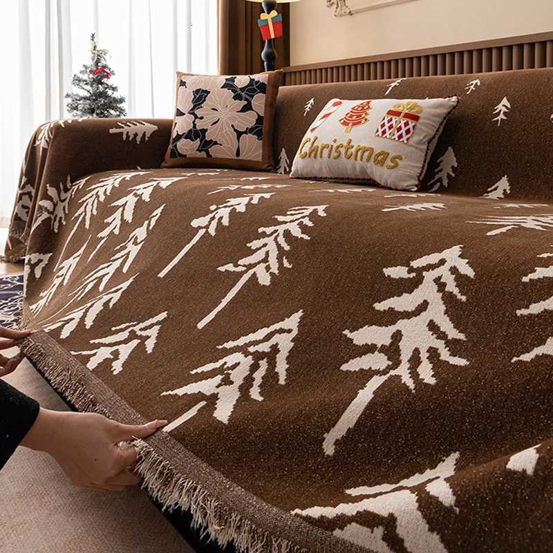 Luxury Pine Printed Chenille Sofa Towel All-Season Non-Slip Sofa Cover with Tassels Double Face Usable Wear-Resistant Home Decor C251121-image-1085581485