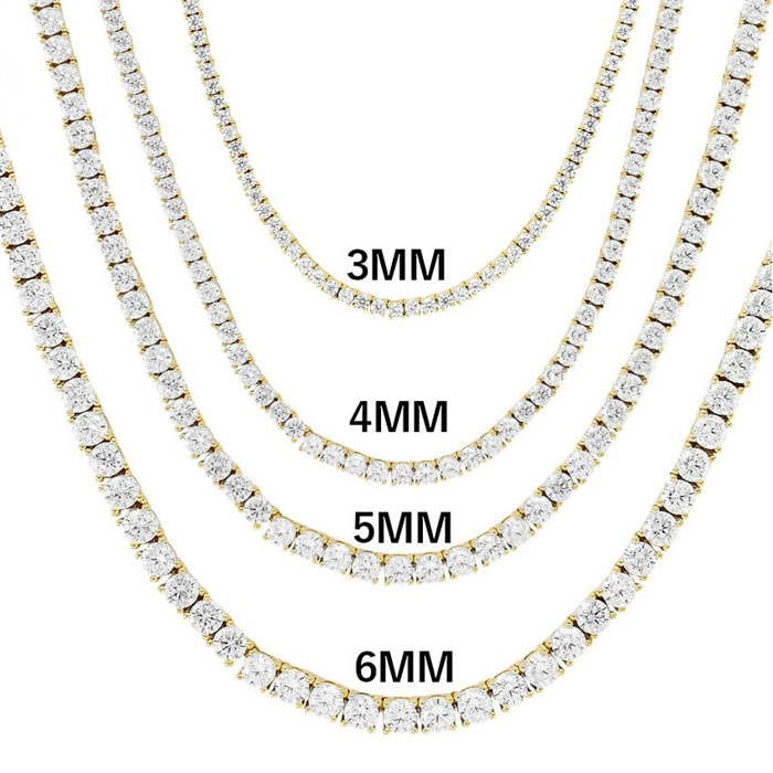 3mm 4mm 5mm Hip Hop Tennis Chains Jewelry Mens Diamond Necklaces 18k Real Gold /White Gold Plated TopBling Graduated