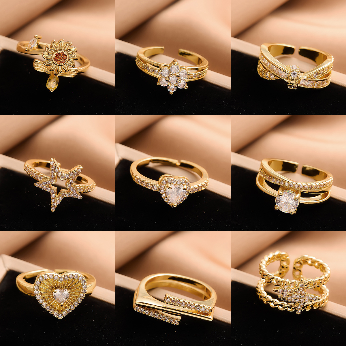 2025 Bague ouverte de luxe légère sans décoloration ins Bague de diamant de créateur en or de haute qualité pour femmes, fiançailles, hommes, bag