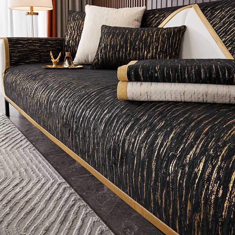 Luxury Gilding Sofa Cover Four Season Leather Universal Sofa Towel Chenille Non-Slip All-Inclusive Cover Cloth Cushion Gold Edge C251121-image-1085581213
