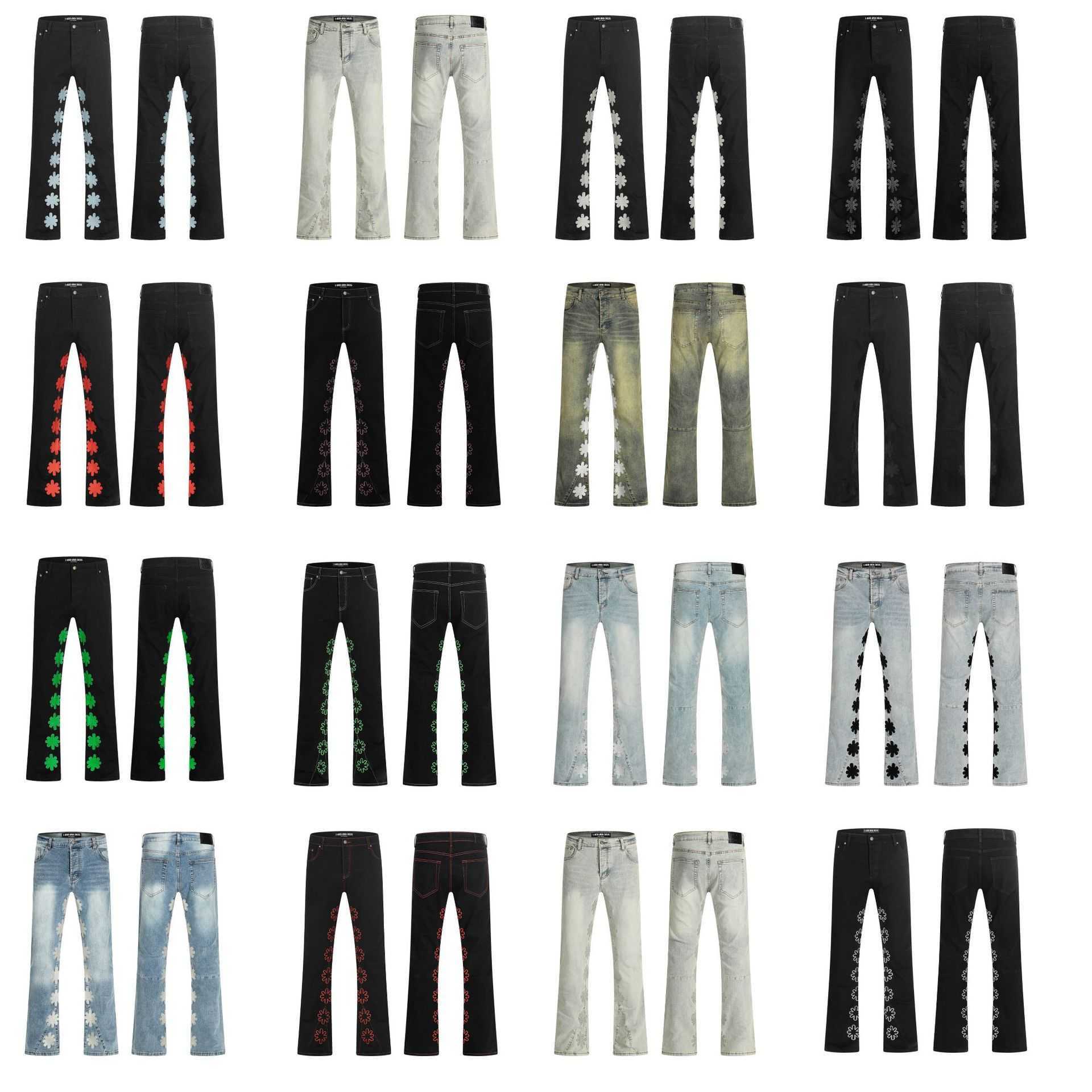 Pantalon en denim évasé avec logo brodé classique, tendance de rue, décontracté, pour hommes et femmes, ins L251122