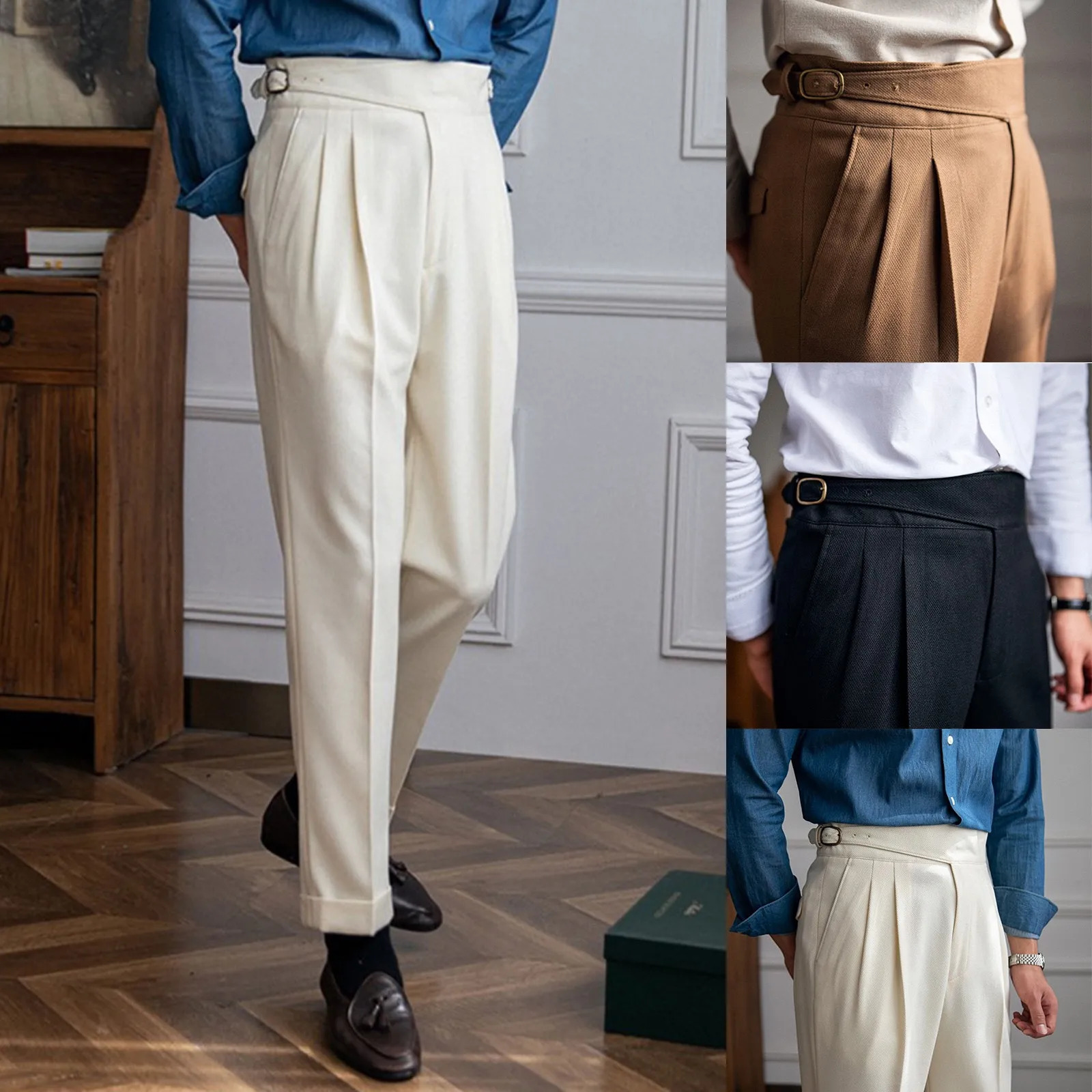 Mens casual pants fashionable slim fit suit classic business mens solid color high waisted work clothes 250409Z