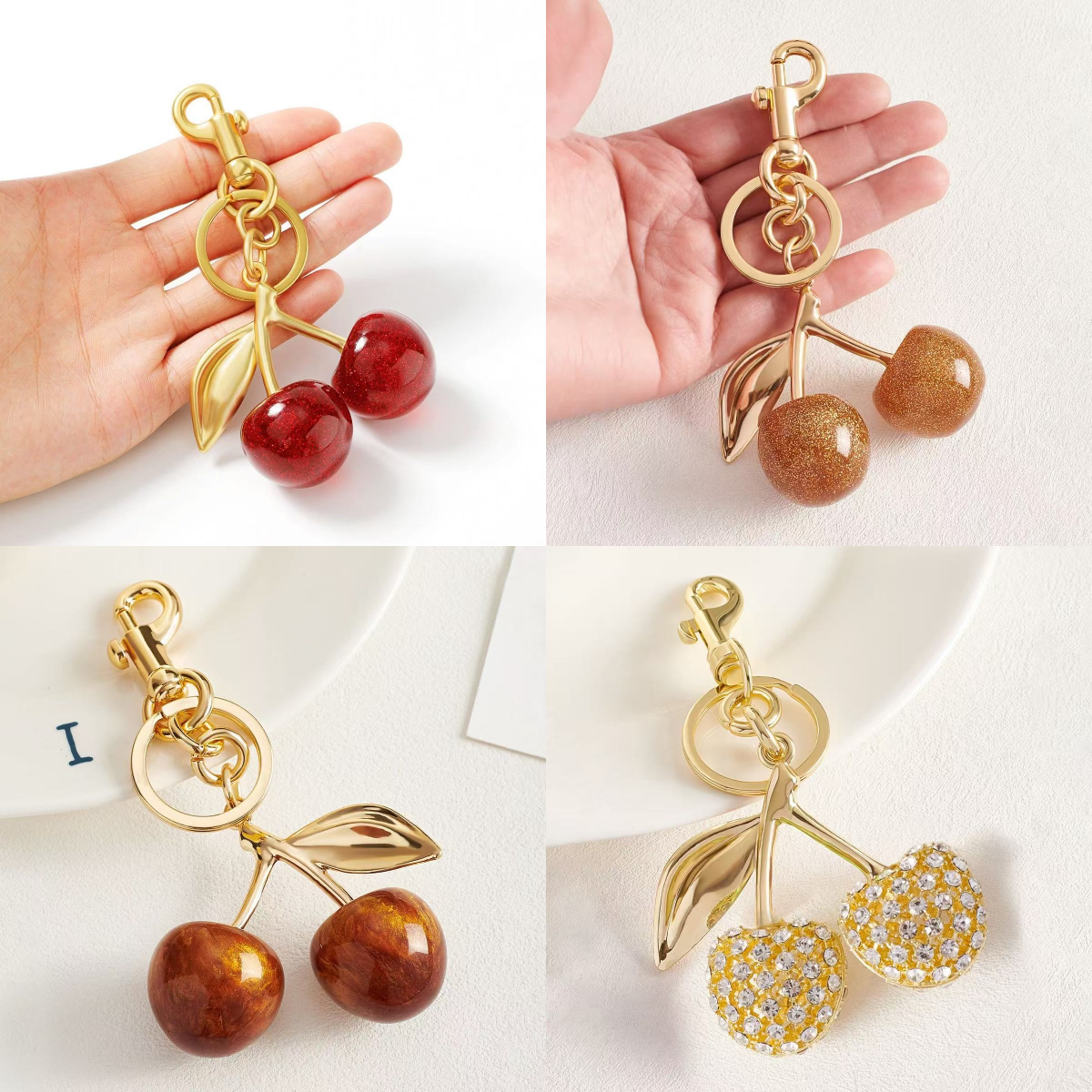 designer keychain bag charms designer keychain with box Retro-Cool Cherry In Glittery Resin Clip it To Favorite Bag Set of Keys For Refreshing St