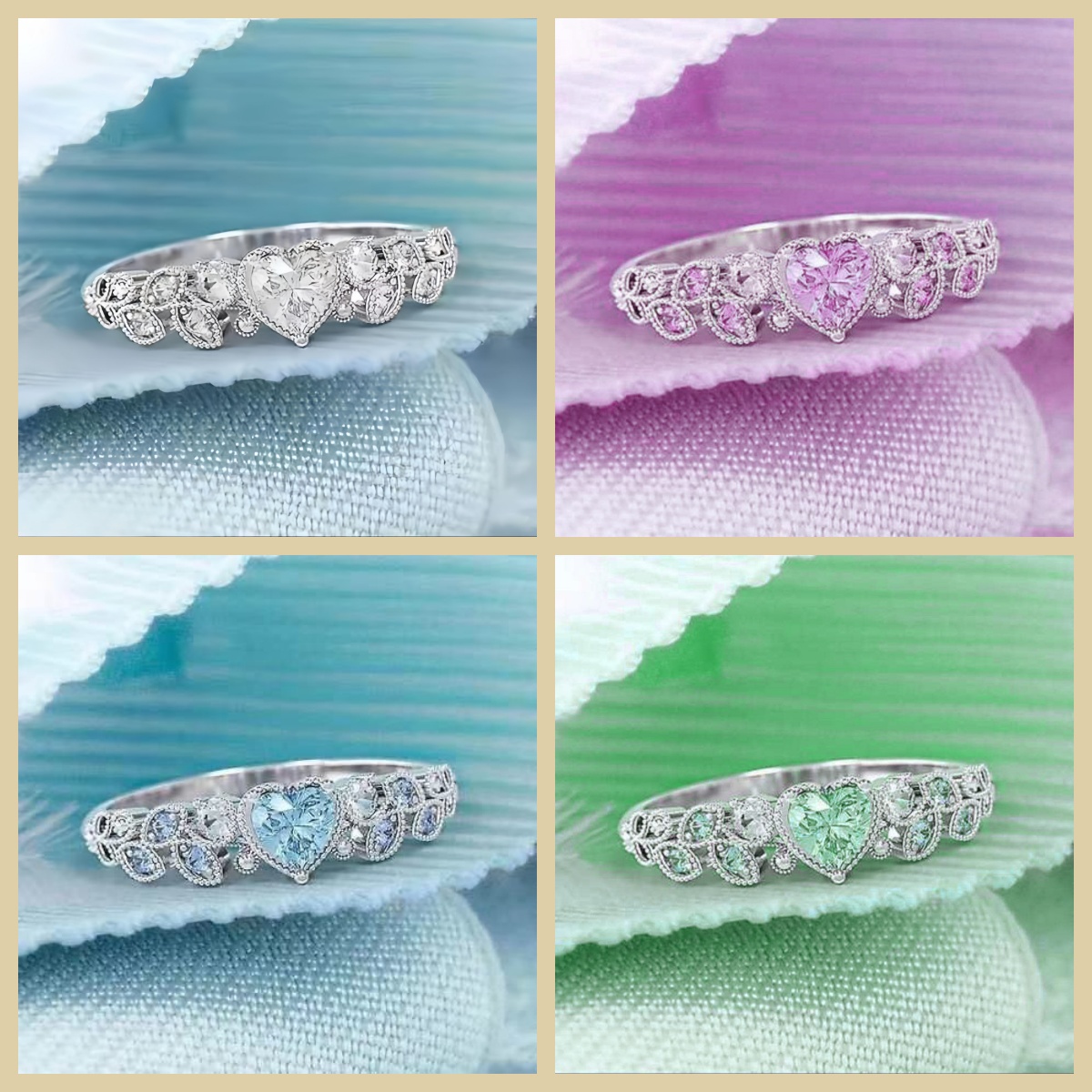 New style blue Ocean Heart ring love heart ladies peach heart ring New Ladies Ring Luxury Large Square Jewelry Artificial Zircon Simple Atmosphere L