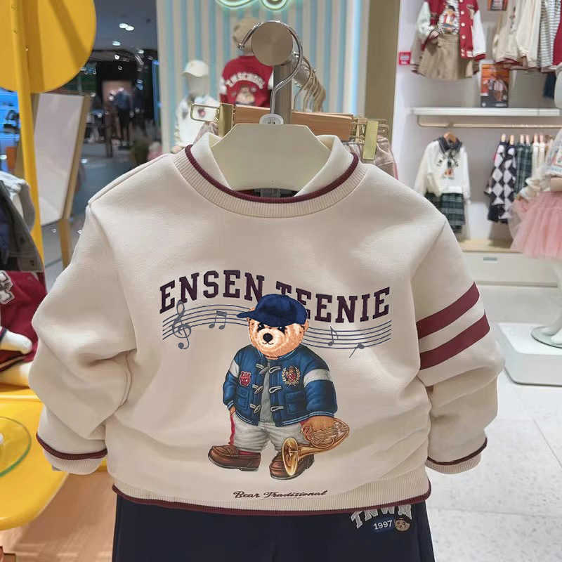 2026 New New Boy's Fleece Pullover Autumn Cologne Perfume Winter Style Children's Clothing Boys' Shoulder Sleeved Bear Print Thick To