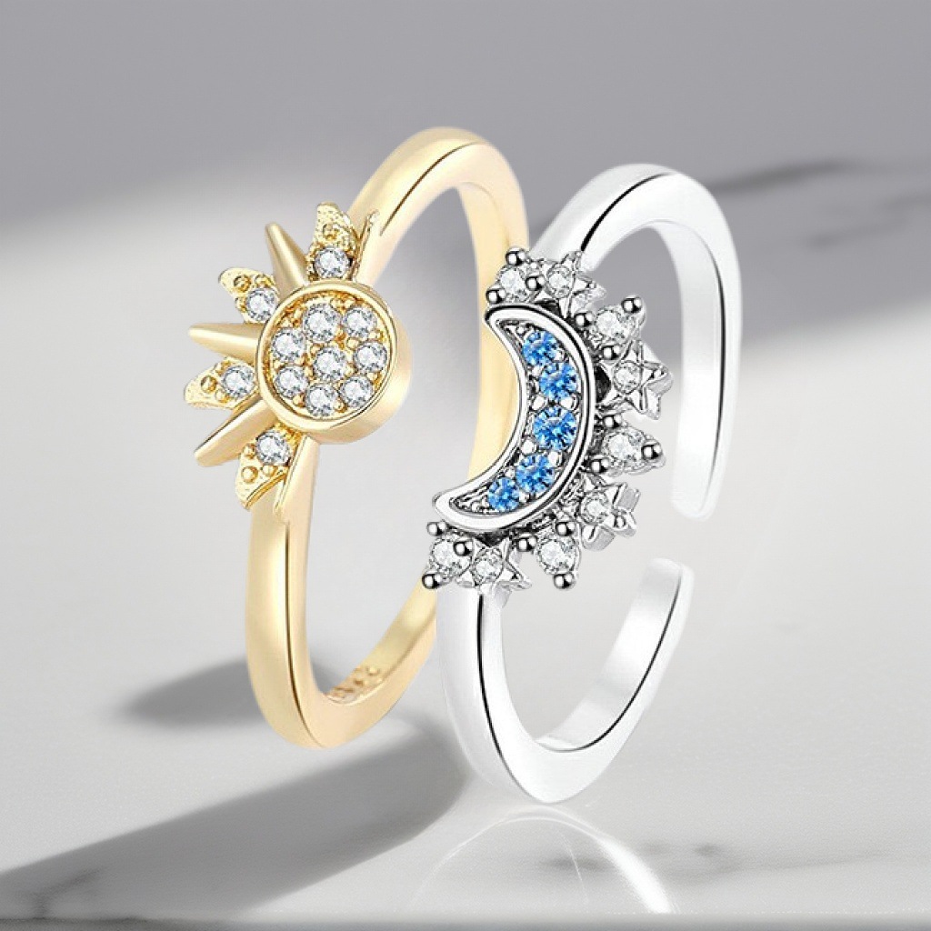 Bague empilable Soleil et Lune brillant ensemble Bague en diamant de créateur en or de haute qualité pour femmes, fiançailles, hommes, bague d'am
